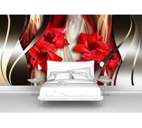 Фотообои ООО Первое ателье абстракции цветы "Красные лилии с абстрактными линиями", 400x190 см pw94441-4