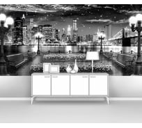Фотообои ООО Первое ателье  "Вид на современный ночной город с набережной и фонарями, черно-белые" 300х150 см pw141208-3