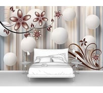 Фотообои 3d абстракции цветы ООО Первое ателье "Белые шары с цветами в бежевых тонах" 200x125 ШxВ pw95696-2