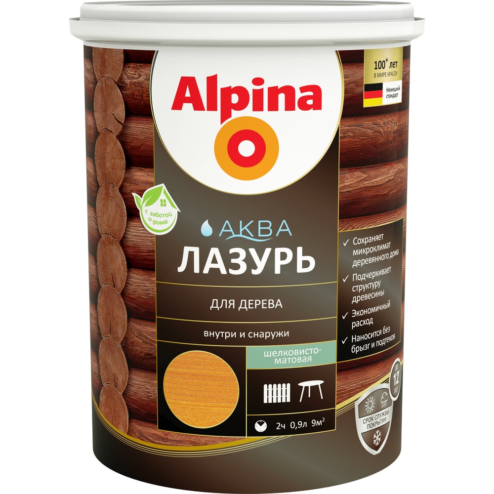 Лазурь для дерева ALPINA Аква (рябина; 0.9 л) 948103483 - выгодная цена ...