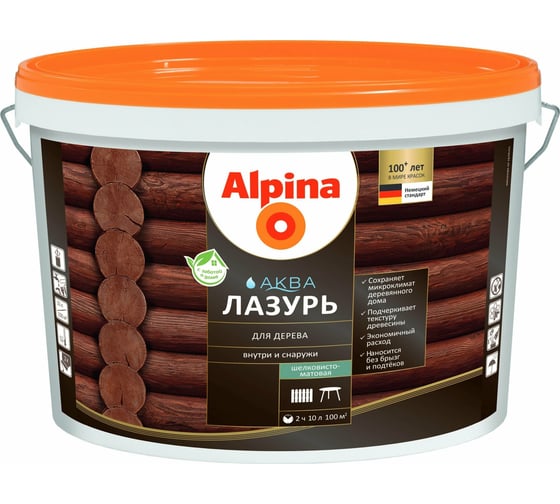 Лазурь для дерева ALPINA Аква (рябина; 10 л) 948103596