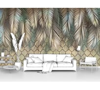 Фотообои ООО Первое ателье перья лофт "Перьевые листья сверху на узорном фоне" 200x115 см pw141437-2