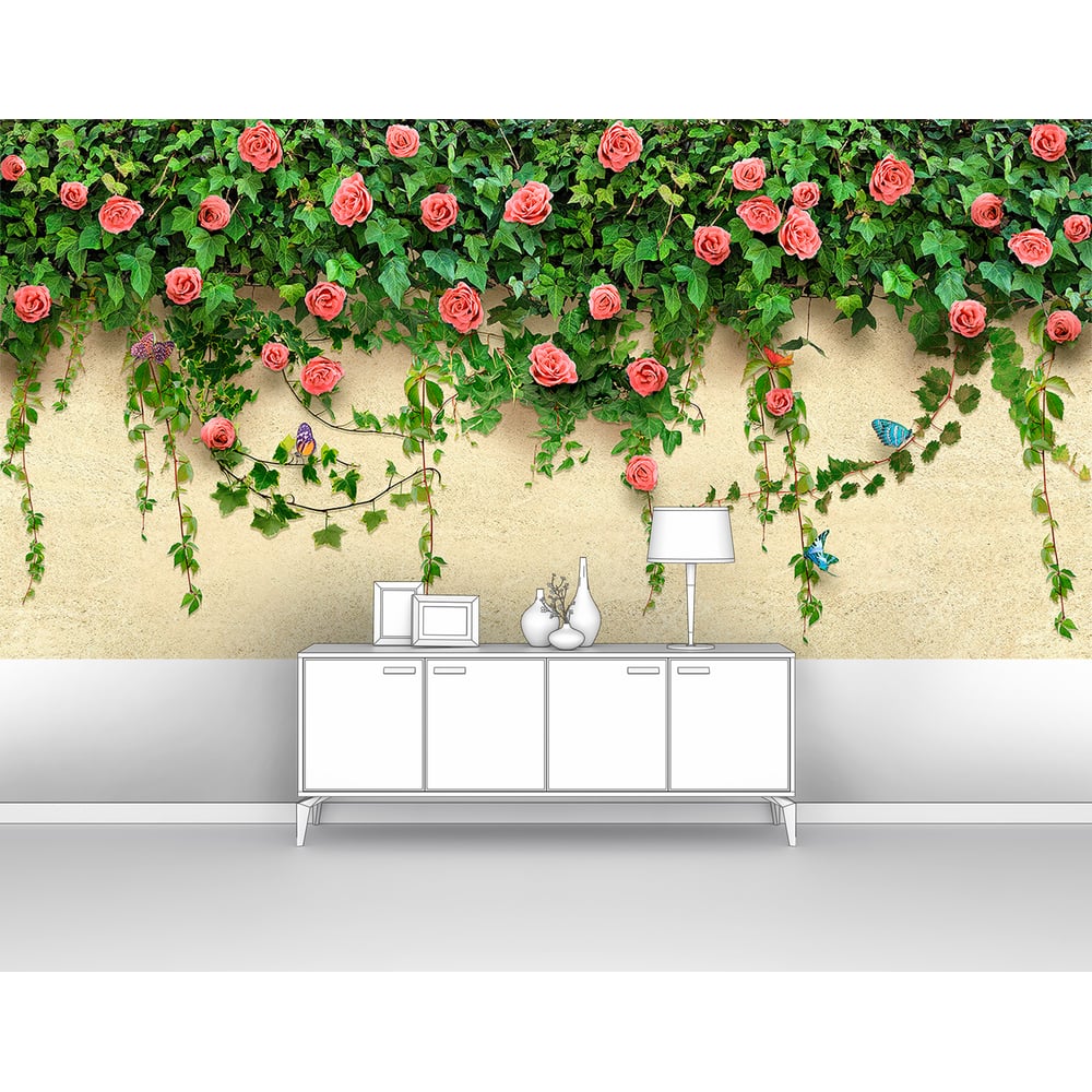 Стена с розами в интерьере