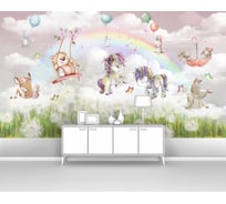 Фотообои ООО Первое ателье животные "Зверята, единорожки и зайчата под радугой" 300x165 см pw141476-3