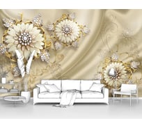 Фотообои ООО Первое ателье 3d абстракции "Цветы в виде ювелирных украшений со стразами на фоне ткани" 300х190 см pw73829