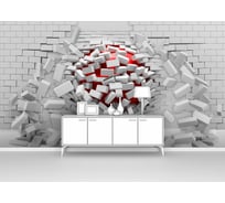 Фотообои ООО Первое ателье 3d абстракции кирпич "Шар, пробивающий кирпичную стену" 300x190 см pw73843-3