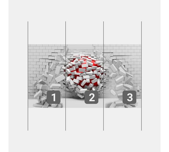 Фотообои ООО Первое ателье 3d абстракции кирпич "Шар, пробивающий кирпичную стену" 300x190 см pw73843-3