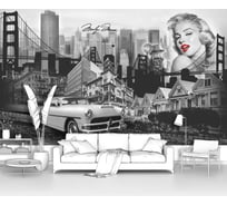Фотообои ООО Первое ателье лофт "Коллаж с Мэрлин Монро и ретро автомобилем на фоне Нью-Йорка" 300х180 см pw141409-3
