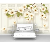 Фотообои ООО Первое ателье 3d абстракции цветы "Жасминовая ветка на фоне стилизованных стенных панелей" 300х190 см pw96121-3