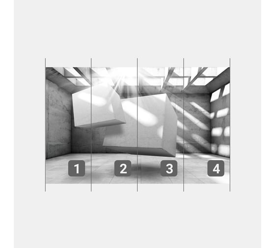 Фотообои ООО Первое ателье абстракции лофт "Два 3D куба внутри бетонной квадратной комнаты" 400x300 см pw94040-4