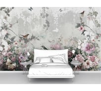 Фотообои ООО Первое ателье цветы птицы "Нежная цветочная композиция с птицами и бабочками", 300x205 см pw78688-3