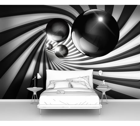Фотообои ООО Первое ателье 3d абстракции "Металлические шары в полосатом туннеле", 400x270 см pw94744-4