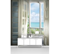 Фотообои ООО Первое ателье окно море "Открытый балкон террасы с выходом к морю", 200x280 см pw94771-2