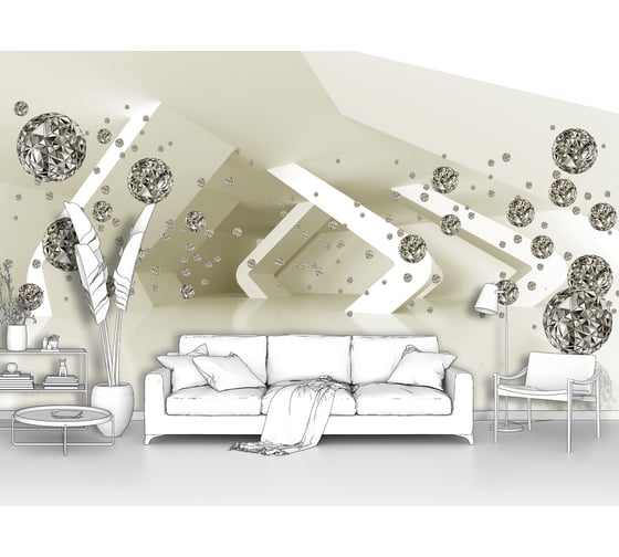 Фотообои ООО Первое ателье 3d абстракции "Ограненные шары у абстрактных конструкций", 175x100 см pw139726-1 1