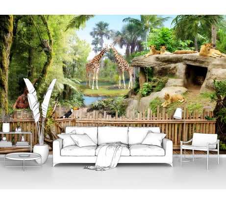 Фотообои ООО Первое ателье животные джунгли "Зоопарк с дикими животными в джунглях", 160x100 см pw72276-1