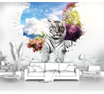 Фотообои ООО Первое ателье животные лофт "Белый тигр в проломе кирпичной стены", 200x130 см pw73815-2