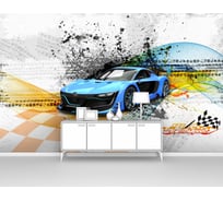 Фотообои ООО Первое ателье абстракции "Голубая спортивная машина на абстрактном фоне" 400x250 см pw94437-4