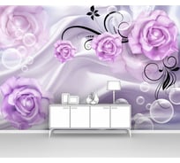 Фотообои 3d абстракции цветы  ООО Первое ателье"Сиреневые розы с пузырями на шелковой ткани" 400x280 см pw94432-4