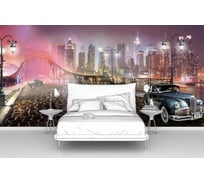 Фотообои горд машина ООО Первое ателье "Ретро автомобиль на фоне ночного города" 400x200 ШxВ pw28588-4