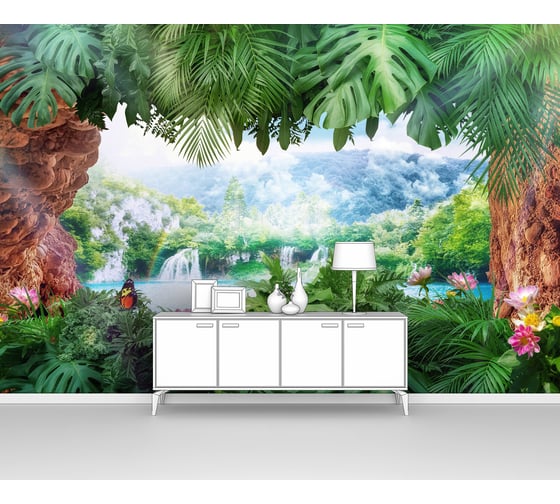 Фотообои природа ООО Первое ателье "Арка из тропических пальм с видом на водопад" 155x100 ШxВ pw94402-1 1