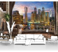 Фотообои окно ООО Первое ателье "Вид с балкона шикарной квартиры на ночной современный город в огнях" pw28645-3