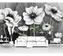 Фотообои ООО Первое ателье "Крупные светлые маки на фоне огромных листьев" (цветы; листья; 300x205 см) pw94075-3