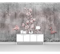 Фотообои ООО Первое ателье "Фламинго и цветущая магнолия на фоне старого забора" (цветы; птицы; 400x270 см) pw94001-4