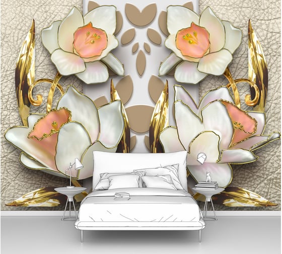 Фотообои 3d ООО Первое ателье "Фарфоровые цветы с лепестками-стрелками" (абстракции; 300x225 см) pw73802-3 1