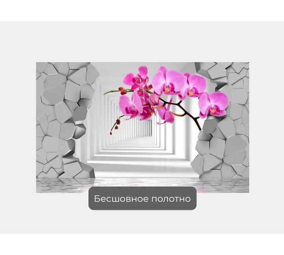 Фотообои 3d ООО Первое ателье "Орхидеи на фоне пролома в стене и белого тоннеля" (абстракции; цветы; 100х170 см) pw73814-1