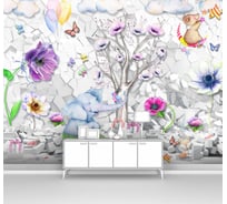 Фотообои ООО Первое ателье "Слоник у дерева на фоне обрушенной стены" 400x300 см pw93995-4