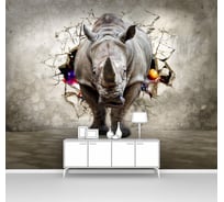 Фотообои ООО Первое ателье "Носорог в стене со звездным небом в проломе" (животные; 125x100 см) pw94069-1