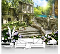 Фотообои ООО Первое ателье "Таинственный сад со старинным зданием и водопадами" 400x310 см pw28422-4