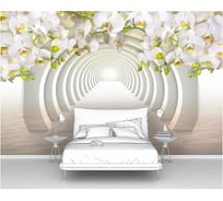 Фотообои 3d ООО Первое ателье "Орхидеи над белым тоннелем из круглых арок" (абстракции; цветы; 200x125 см) pw73822-2