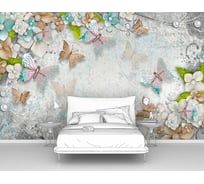 Фотообои 3d ООО Первое ателье "Бабочки с жемчужинками на фоне цветов" (абстракции; цветы; 200x125 см) pw95746-2