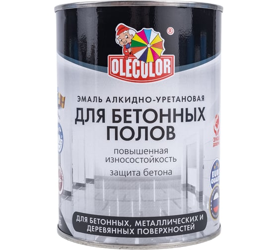 Алкидно-уретановая эмаль для бетонных полов OLECOLOR (серый; 0.8 кг) 4300002254