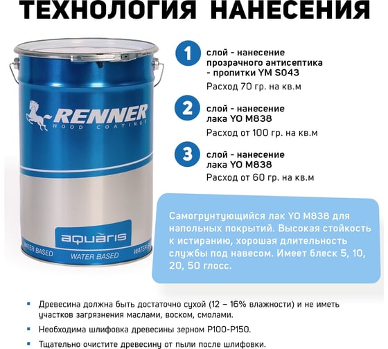 Лак для паркета и лестниц RENNER YO M838 1 кг 1-838-0