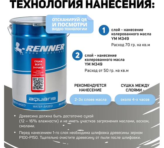 Интерьерная лазурь для дерева RENNER YM M349 R374 1 кг 1-374