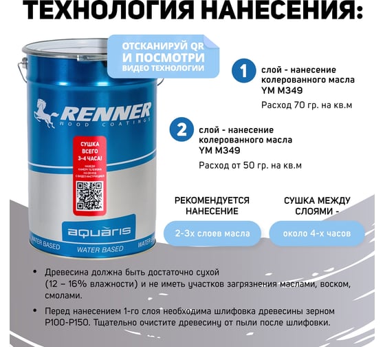 Интерьерная лазурь для дерева RENNER YM M349 R371 1 кг 1-371