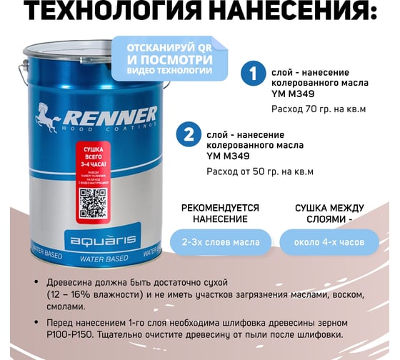 Интерьерная лазурь для дерева RENNER YM M349 R370 1 кг 1-370