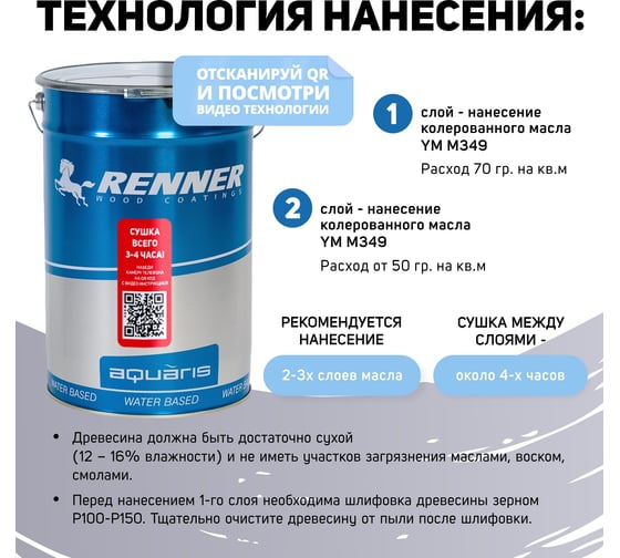 Интерьерная лазурь для дерева RENNER YM M349 R368 1 кг 1-368