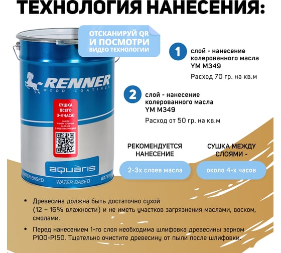 Интерьерная лазурь для дерева RENNER YM M349 R351 1 кг 1-351