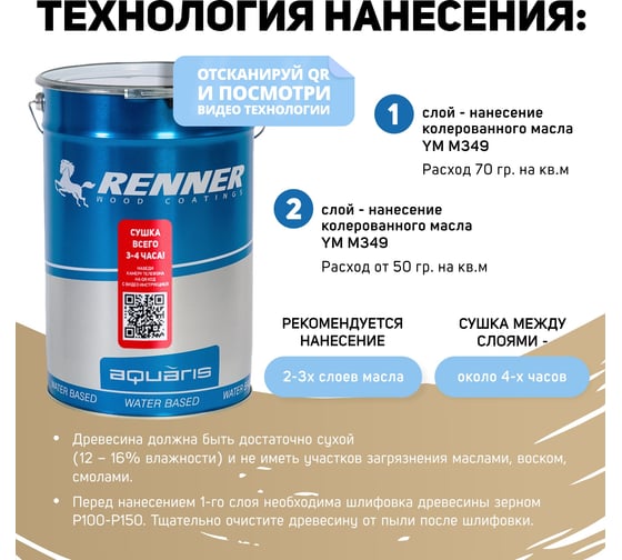 Интерьерная лазурь для дерева RENNER YM M349 R359 1 кг 1-359