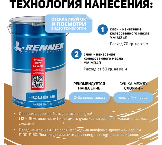 Интерьерная лазурь для дерева RENNER YM M349 R354 1 кг 1-354