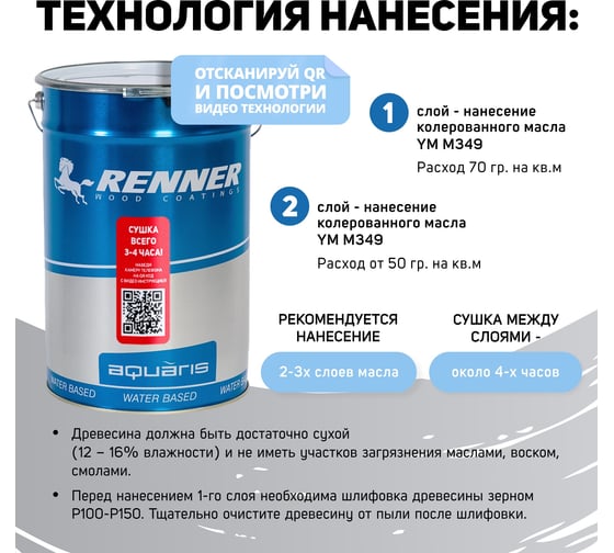 Интерьерная лазурь для дерева RENNER YM M349 R367 1 кг 1-367