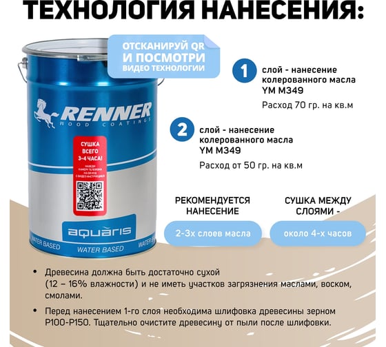 Интерьерная лазурь для дерева RENNER YM M349 R364 1 кг 1-364