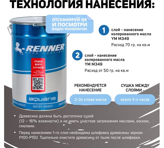 Интерьерная лазурь для дерева RENNER YM M349 R362 1 кг 1-362