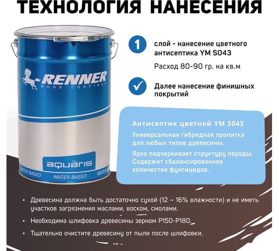 Цветная пропитка-антисептик RENNER YM S043 R336 1 кг 1-336