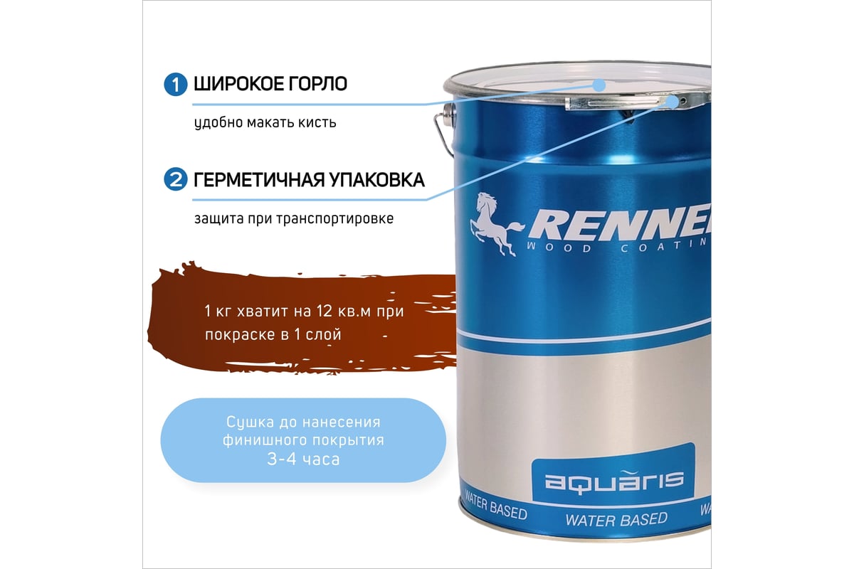 Цветная пропитка-антисептик RENNER YM S043 R335 5 кг 5-335 - выгодная цена,  отзывы, характеристики, фото - купить в Москве и РФ