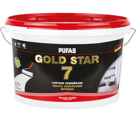 Акрилатная краска Pufas GOLD STAR 7 супербелая мат. мороз. 2,7 л, 3,6 кг тов-141002
