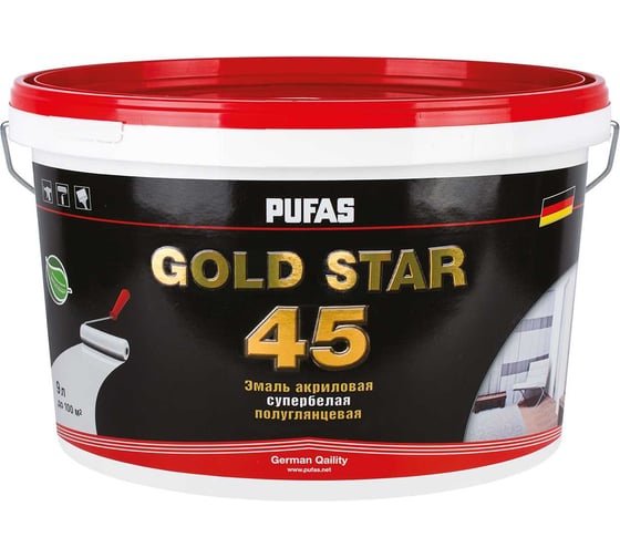 Акриловая эмаль Pufas GOLD STAR 45 супербелая полуглянц. мороз. 9 л, 11,9 кг тов-130470